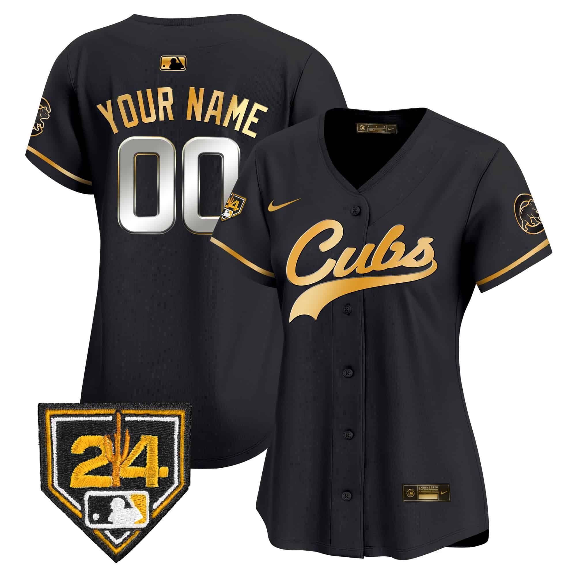 Women Chicago Cubs Black Nike 2024 Spring Training Patch Vapor Premier Limited Custom MLB Jersey->->